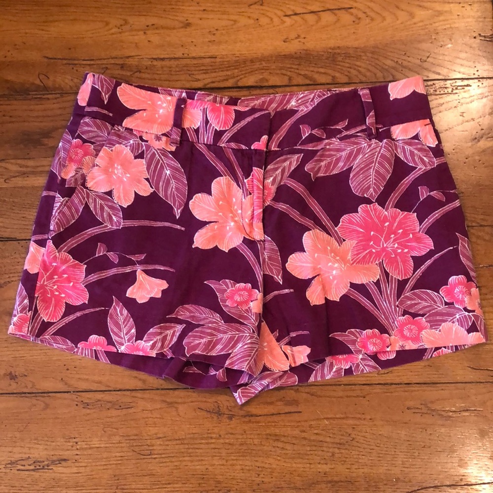 LOFT Purple Floral Bermuda Shorts with Pink Orange Flowers